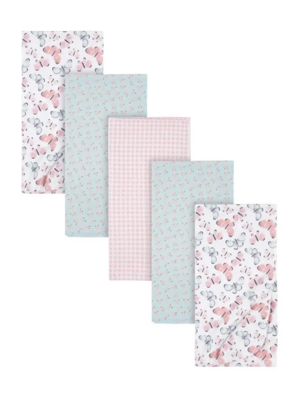 Baby Butterflies & Gingham Flannel Sheet Set - Pink & Light Blue